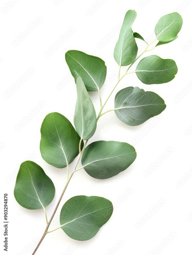 Fototapeta premium Fresh eucalyptus sprig cut out white background, ai