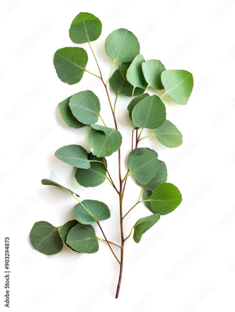 Obraz premium Fresh eucalyptus sprig cut out white background, ai