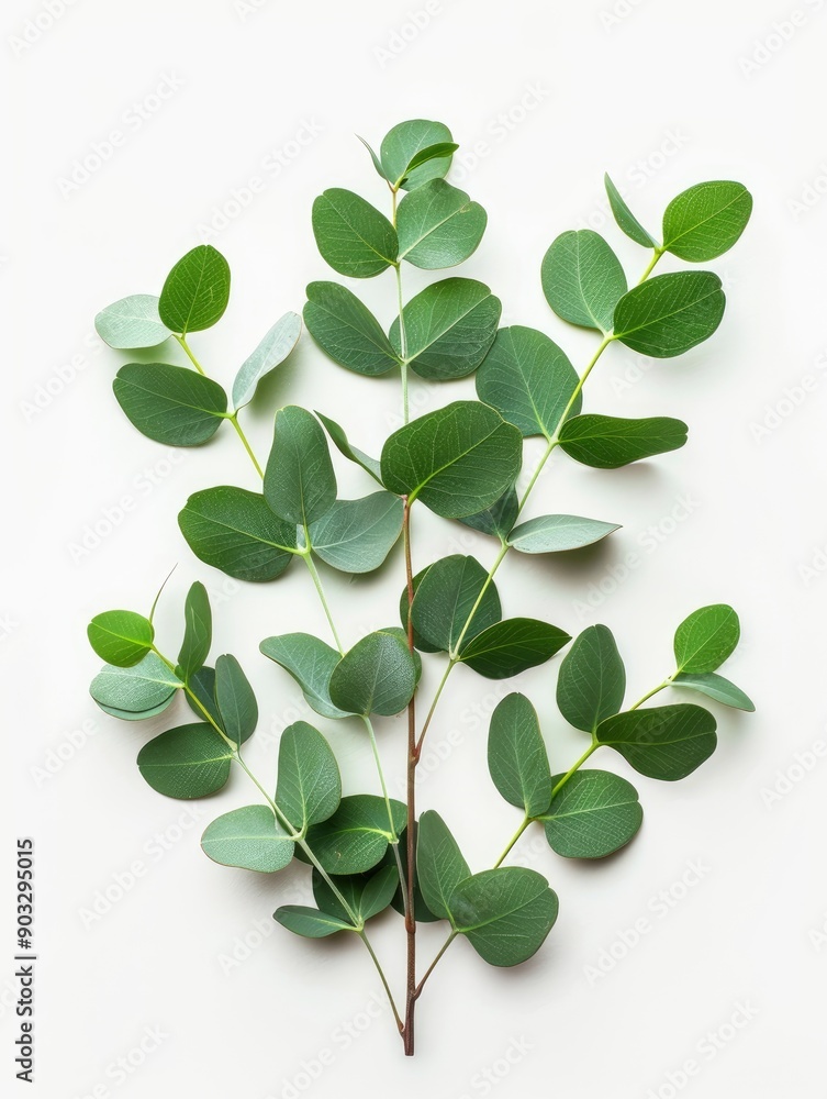 Obraz premium Fresh eucalyptus sprig cut out white background, ai