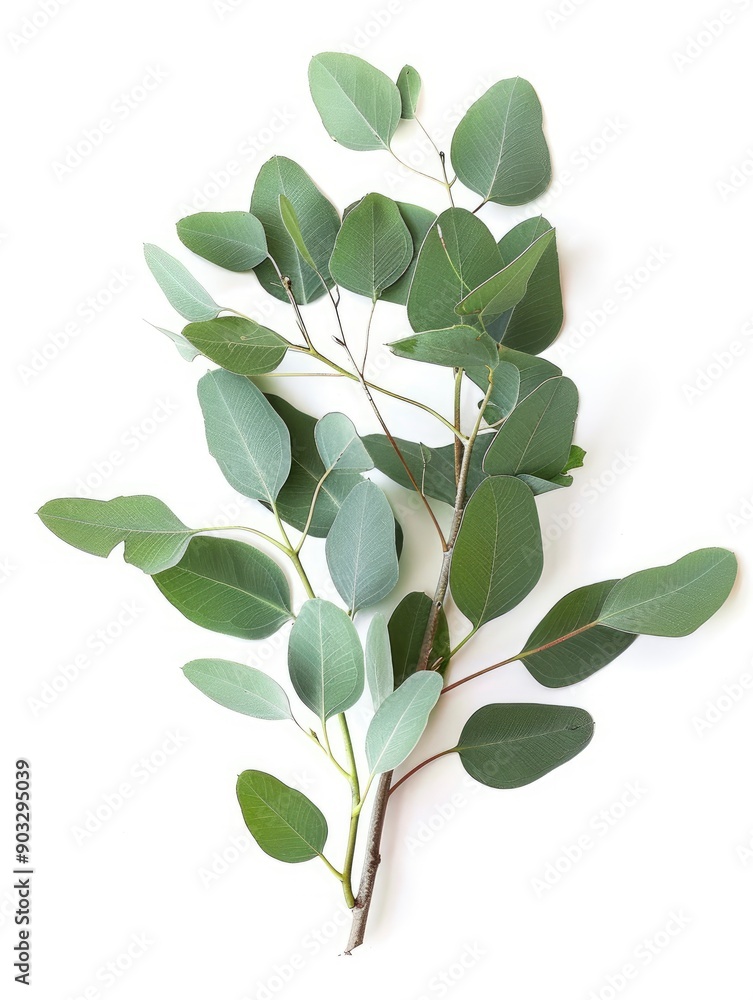 Fototapeta Fresh eucalyptus sprig cut out white background, ai