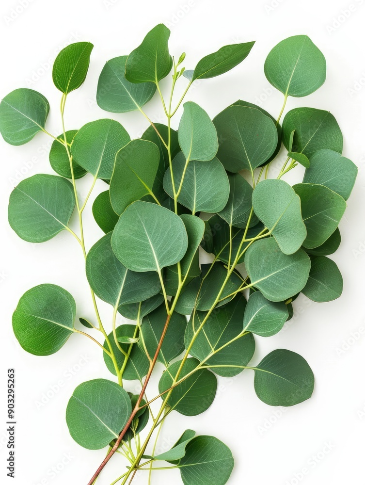 Obraz premium Fresh eucalyptus sprig cut out white background, ai