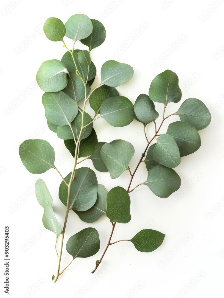 Obraz premium Fresh eucalyptus sprig cut out white background, ai