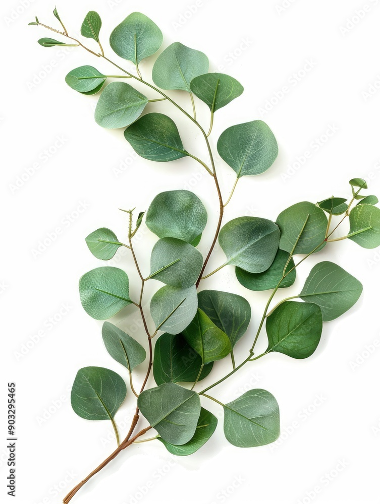 Obraz premium Fresh eucalyptus sprig cut out white background, ai