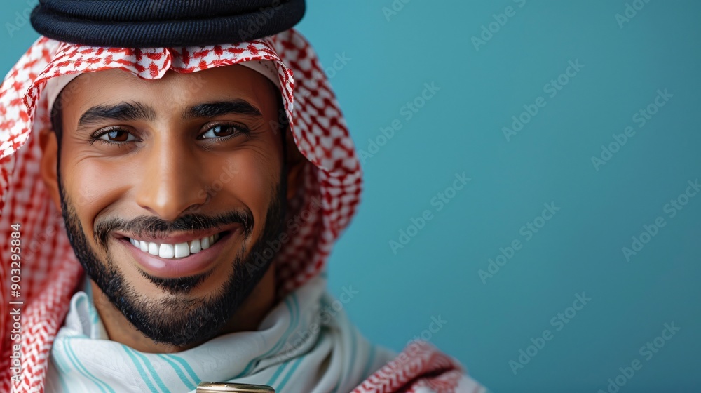 Smiling Man in Traditional Arabic Attire Smiling Man in Traditional Arabic Attire