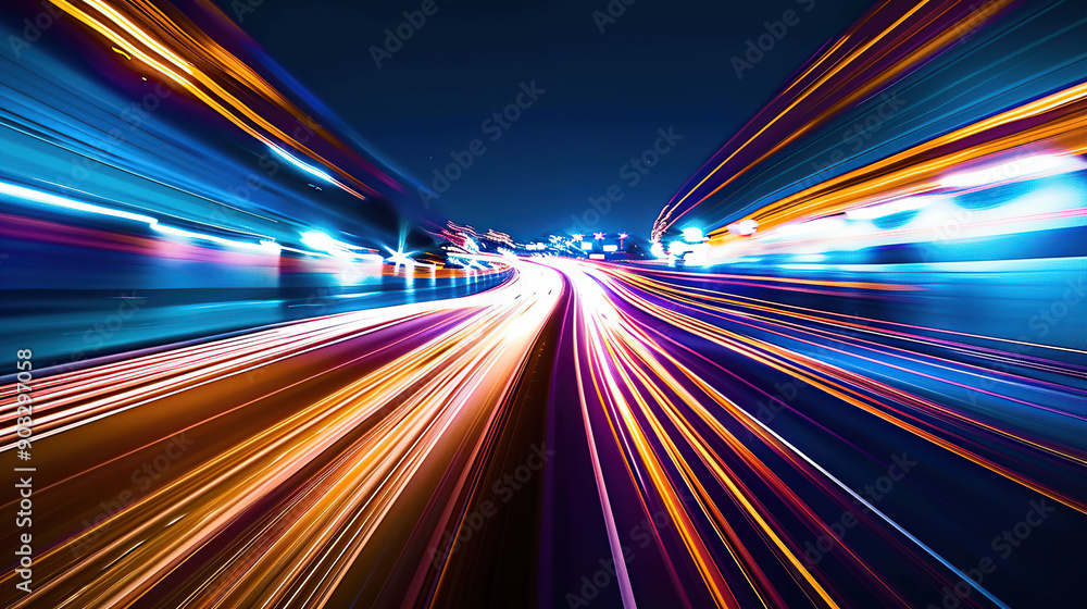 High-speed motion blur of city lights at night High-speed motion blur of city lights at night