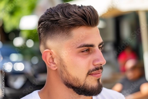 Low fade with a disconnected beard photo