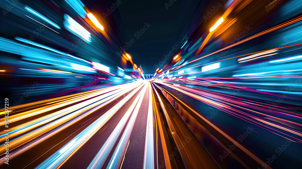 High-speed motion blur of city lights at night High-speed motion blur of city lights at night