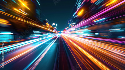 High-speed motion blur of city lights at night