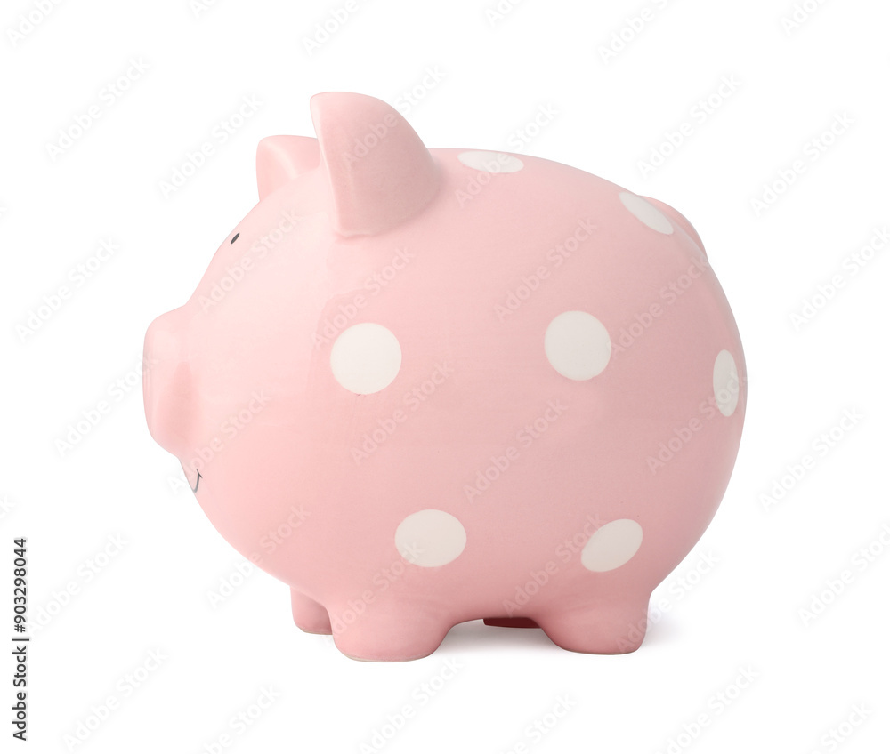 Fototapeta premium One pink piggy bank isolated on white