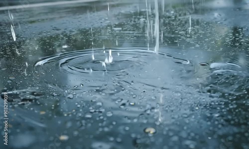 Abstract blue liquid dance of droplets and ripples photo