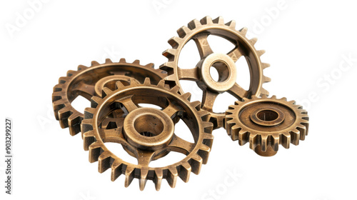 Old brass metal gears on transparent background photo