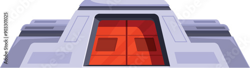 Futuristic military bunker with a red glow emanating from the doors, suggesting advanced technology and impending activity