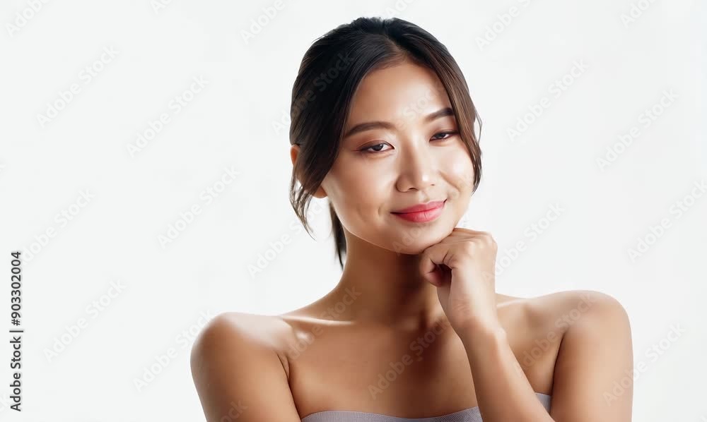 Portrait of a beautiful asian woman standing with arms crossed against white background Portrait of a beautiful asian woman standing with arms crossed against white background