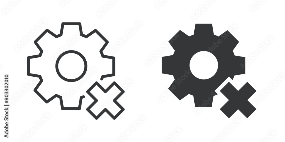 Editable stroke. Cogwheel, repair thin line and glyph solid icons Editable stroke. Cogwheel, repair thin line and glyph solid icons