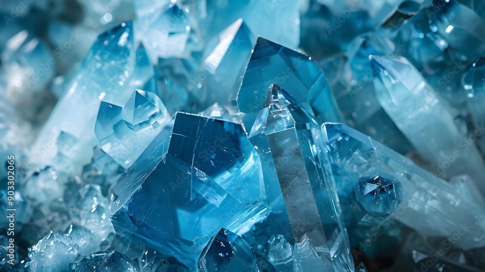 Close-up of natural mineral aquamarine crystals Close-up of natural mineral aquamarine crystals