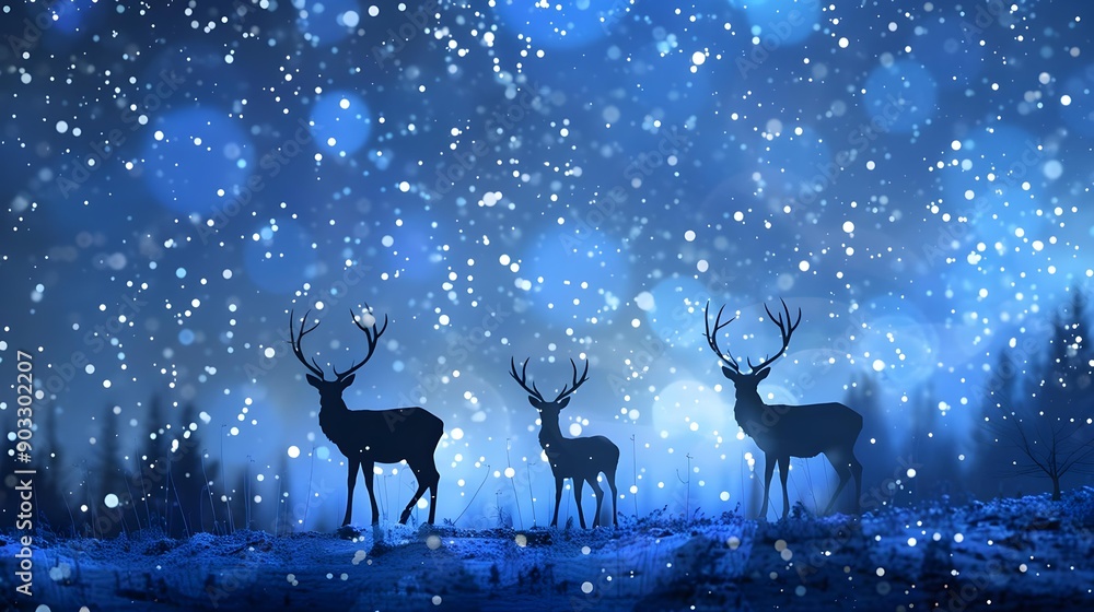 Deer silhouettes in the forest at night Deer silhouettes in the forest at night