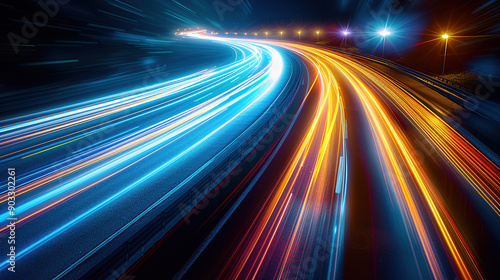 A highway at night with long exposure lights