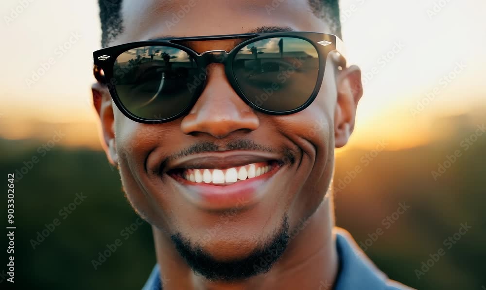 Handsome african american man in sunglasses smiling and looking away Handsome african american man in sunglasses smiling and looking away