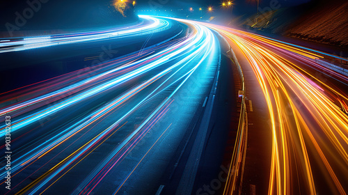 A highway at night with long exposure lights