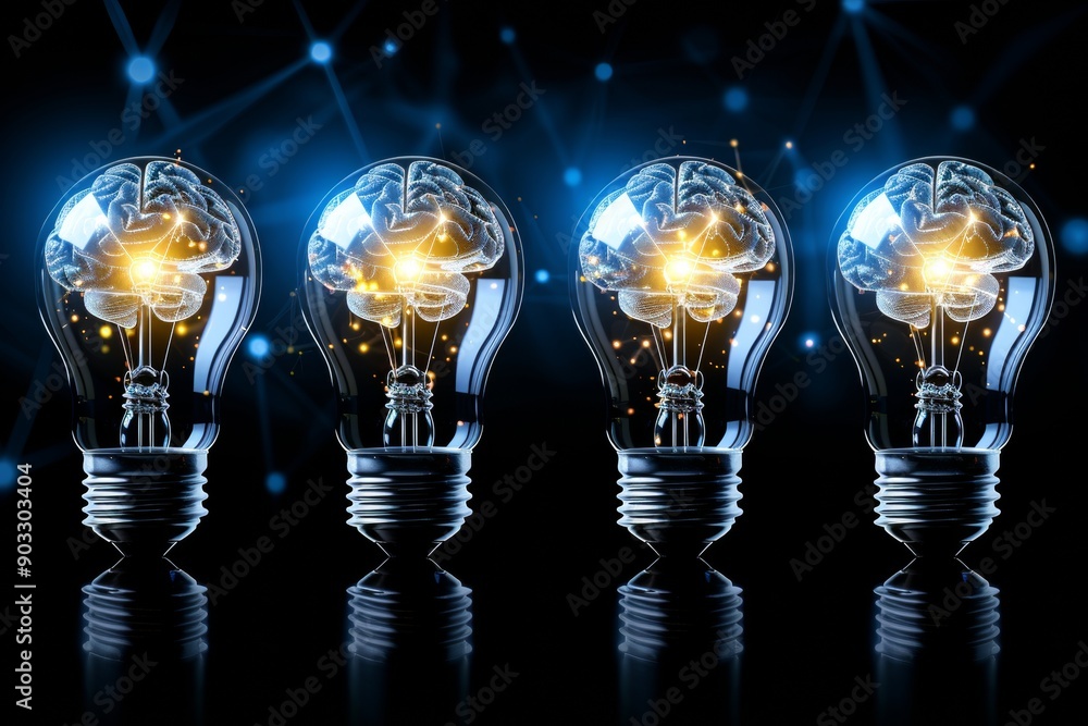 Digital brain with glowing connections representing technological innovation connectivity and the fusion of human intelligence and technology in a high tech futuristic setting. Digital brain with glowing connections representing technological innovation connectivity and the fusion of human intelligence and technology in a high tech futuristic setting.