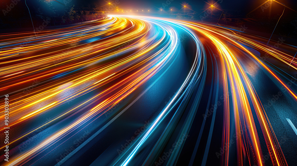 A highway at night with long exposure lights A highway at night with long exposure lights