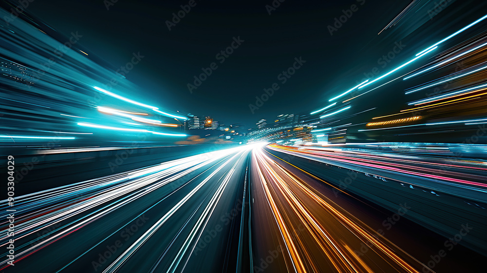 High-speed motion blur of city lights at night High-speed motion blur of city lights at night