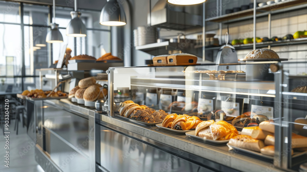 a commercial kitchen interior in a restaurant with stainless steel appliances and food processing station, Hot and Cold foods, Pastry and Preparation Station, Sauce and baking preparation unit a commercial kitchen interior in a restaurant with stainless steel appliances and food processing station, Hot and Cold foods, Pastry and Preparation Station, Sauce and baking preparation unit