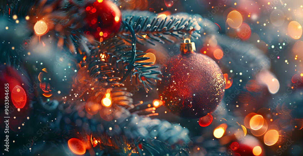 A Christmas tree with a red ornament hanging from it A Christmas tree with a red ornament hanging from it