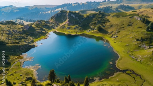 Saint Ana volcanic lake in Tusnad Romania, ai photo