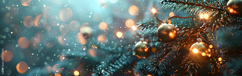 A Christmas tree with many gold ornaments hanging from it A Christmas tree with many gold ornaments hanging from it