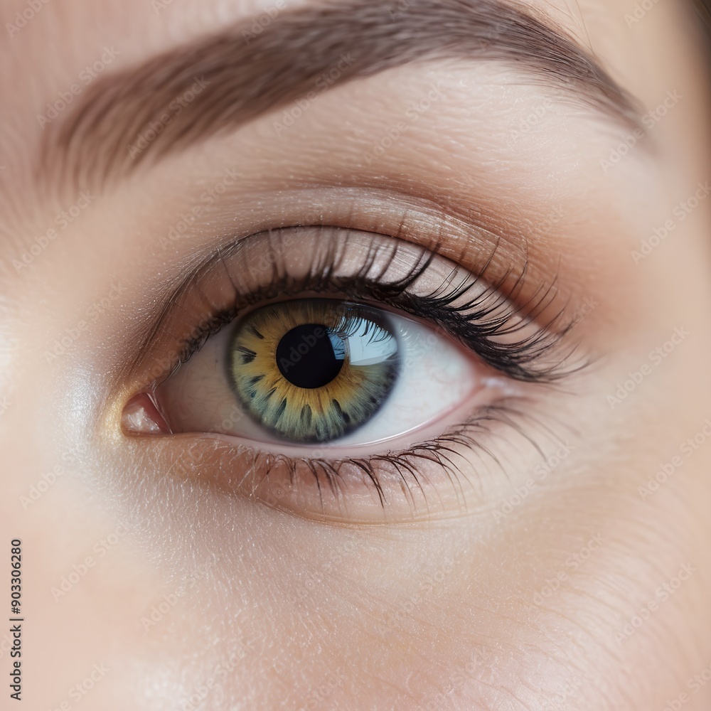Obraz premium Close-up detail of a beautiful female eye with natural fashion makeup