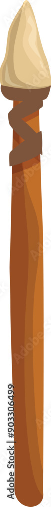 Single ancient weapon, long wooden spear for hunting with stone tip and rope wrapping Single ancient weapon, long wooden spear for hunting with stone tip and rope wrapping