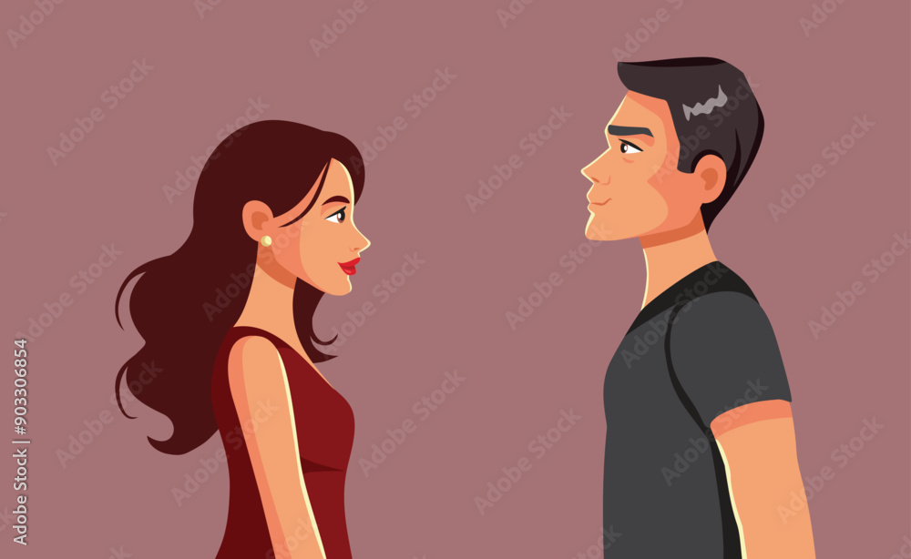 Happy Couple Looking with Love at Each other Vector Illustration. Man and woman flirting and bonding making eye contact
Happy Couple Looking with Love at Each other Vector Illustration. Man and woman flirting and bonding making eye contact