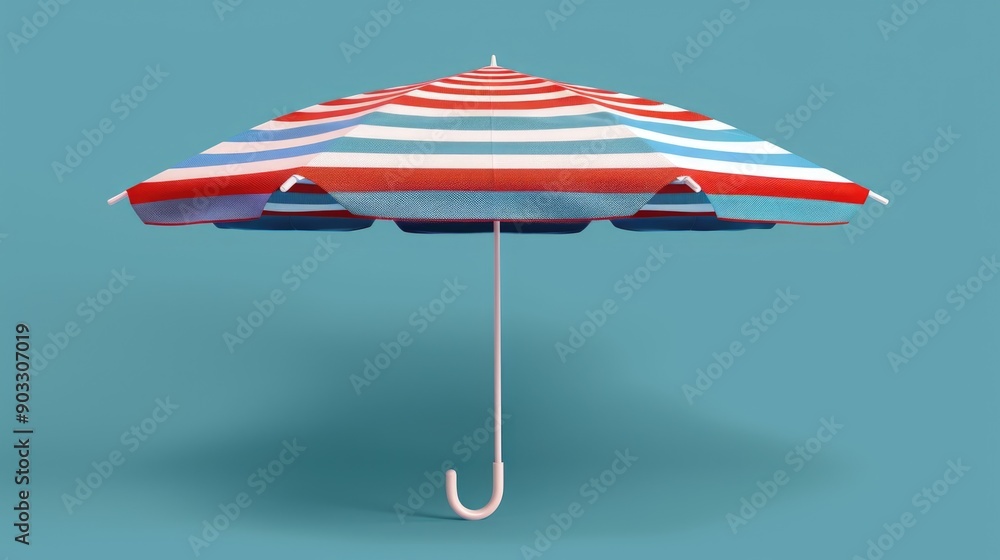 Fototapeta premium A colorful striped umbrella on a blue background