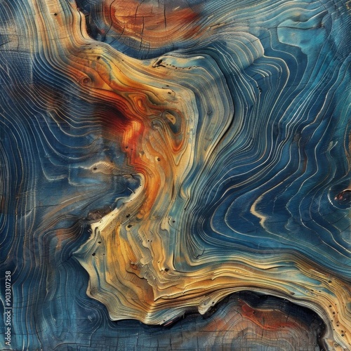 Abstract wavy wood texture with gold and silver hues.