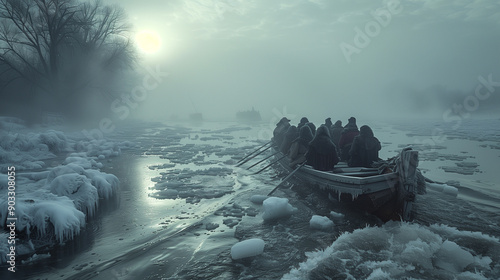 Dramatic Recreation of George Washington Crossing the Delaware River