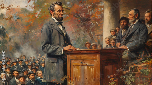 Abraham Lincoln Delivering the Gettysburg Address at Cemetery Dedication