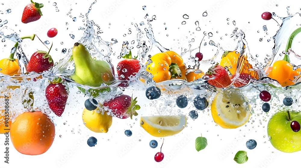 Fresh Fruits Splashing in Water Fresh Fruits Splashing in Water