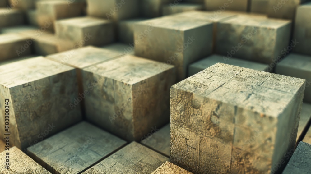 3D blocks of various sizes creating a sense of depth and dimension. 3D blocks of various sizes creating a sense of depth and dimension.