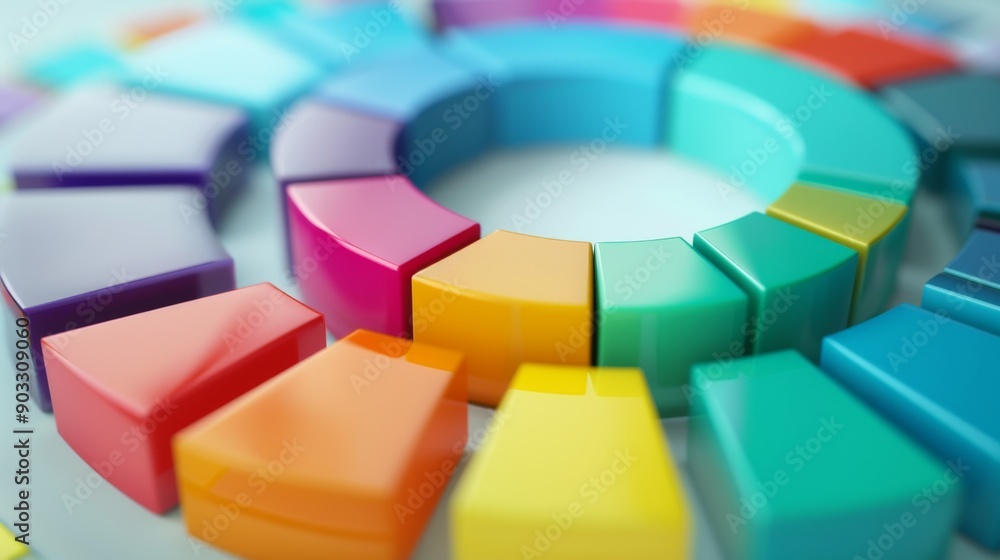 Fototapeta premium 3D circular bar chart with colorful segments, showing data in a radial format.
