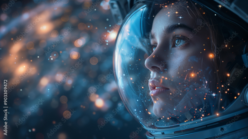 Portrait of Astronaut in Sleek White Spacesuit Against Star-Filled Space Portrait of Astronaut in Sleek White Spacesuit Against Star-Filled Space