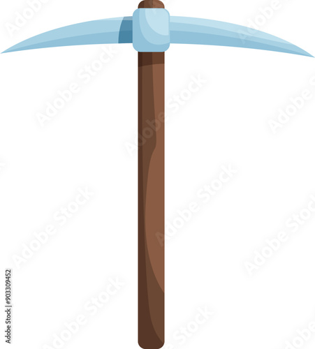 Cartoon pickaxe with wooden handle for extracting valuable ores and minerals