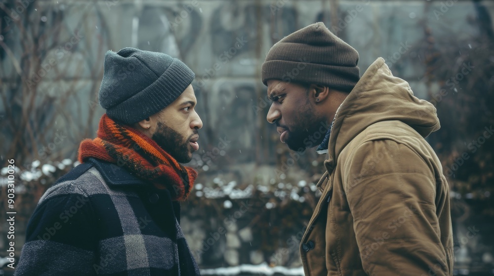 Fototapeta premium Two Men in Winter Confrontation