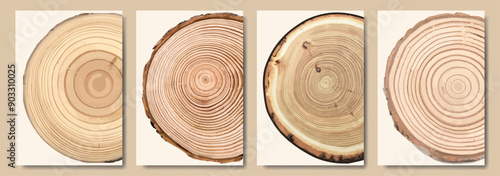 Realistic growth rings poster collection. Tree rings poster set