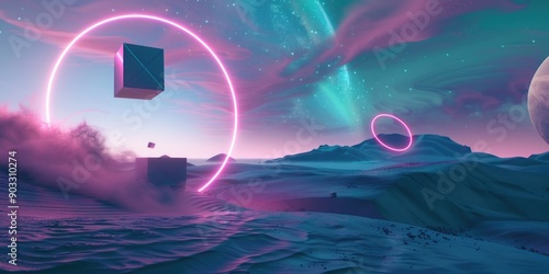 Fototapeta Naklejka Na Ścianę i Meble -  A futuristic space station illustration with modules and solar panels