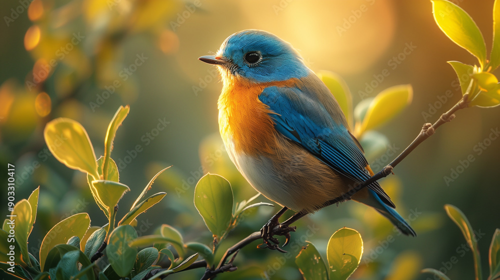 Serene Close-Up Shot of a Bluebird Perched on a Delicate Branch Serene Close-Up Shot of a Bluebird Perched on a Delicate Branch