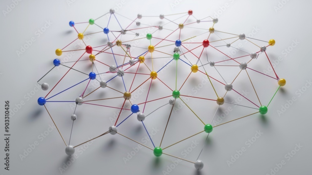 3D network graph with interconnected nodes and edges, illustrating relationships. 3D network graph with interconnected nodes and edges, illustrating relationships.