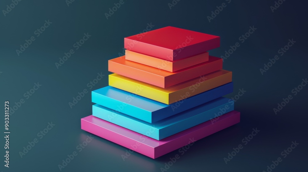 3D stacked bar graph with layered segments in contrasting colors, depicting data categories. 3D stacked bar graph with layered segments in contrasting colors, depicting data categories.