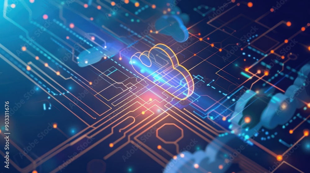 Abstract Digital Network with Cloud Icon Abstract Digital Network with Cloud Icon