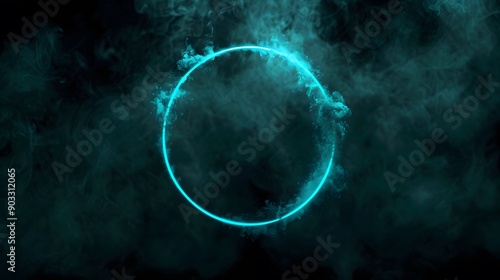 Bright glowing teal portal with cool effects and smoke
